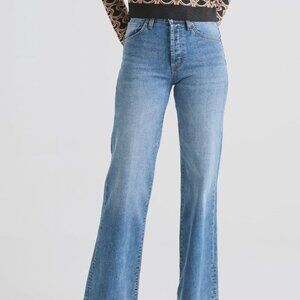 Du/er Women’s Midweight Jeans Blue Wide Leg 28x33 Denim Jeans Button Fly